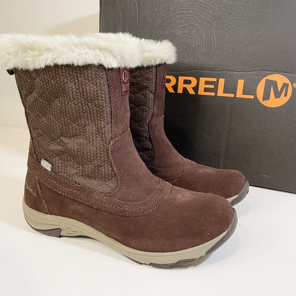 NWT Merrell Womens Suede Ryeland Tall Polar Waterproof Boots Espresso Brown 6